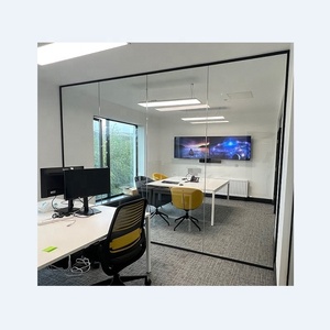EBUNGE, decoración de oficina sin marco delgada, Partición de vidrio acústico, Partición de vidrio templado de vista completa, diseño de pared de cortina de aluminio - Product Image 3