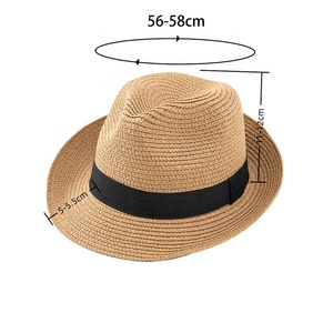 Chapeau Fedora Panama SOLPOP pour Fête avec Ruban, Chapeau <span class=keywords><strong>d</strong></span>'Été à Bord Court pour Tout-Petits, Casquette de Plage, Chapeau Western Trilby Derby Jazz - Product Image 3