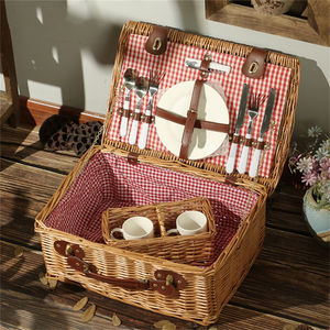 Home Picnic <strong>Basket</strong> Full Open <strong>Hamper</strong> Gift <strong>Baskets</strong> for Picnics Bread Color Picknick Set White 2 Person Black Backpack <strong>Kit</strong> Two - Product Image 2