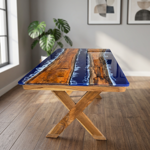 Live Edge Solid <b>Wood</b> Epoxy Resin <b>Table</b> Custom Rectangle <b>Dining</b> Furniture OEM Manufacturer - Product Image 1