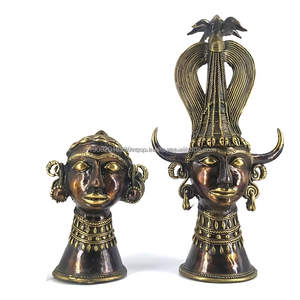 Figurines tribales en laiton antique Dhokra de la village de Bastar, faites à la main, bustes d'hommes et de femmes, 11 pouces, décoration pour la maison et le bureau, Inde - Product Image 6