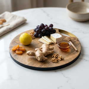 Planche à découper en bois de manguier naturel, ronde, faite à la main - Antidérapante et compatible lave-vaisselle |   Option de vente en gros personnalisable disponible - Product Image 4