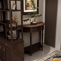 Table de couloir et d'entrée en bambou demi-cercle style américain, idéale pour vestiaires, salons modernes et entrées d'hôtels