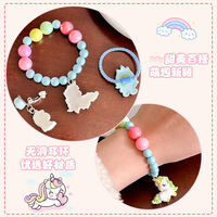 Set Gelang Pesona Bohemian Anak-anak Perhiasan Buatan Tangan Putri Unicorn Kotak Hadiah Jepitan Telinga Bayi Lucu