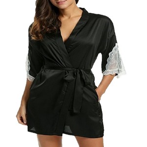 Nuevo conjunto de dos piezas de lencería negra de estilo europeo y americano, de imitación de seda, moderno y cómodo, con ribete de encaje. - Product Image 3