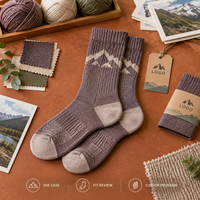 Chaussettes d'extérieur en laine mérinos et fibre écologique, couleur prune taupe, en laine et nylon, tricotées avec contrôle de la maille, talon et bout renforcés, entretien facile, taille personnalisée
