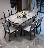 Mobilier de maison de style moderne table de cuisine multifonctionnelle extensible pour dîner et restaurant en marbre avec pieds en métal