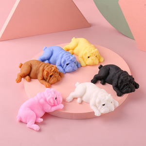 SIHE Classic Soft Squeeze Bulldog Shaped Plastic Fidget Ornament Lying Dog Stress Relief Decor - Product Image 1