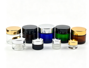 Colored <b>Glass</b> Cosmetic <b>Jars</b> <b>with</b> Aluminum <b>Lids</b> in Green Blue Amber Clear Multiple Sizes for Cream Storage - Product Image 2