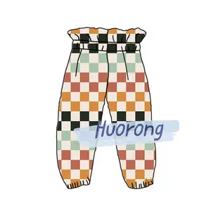 Hot cute style abbigliamento per bambini ragazza Checker stampato pantaloni a zampa a vita alta per ragazze pantaloni da jogging personalizzati