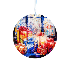 Custom Art Deco <b>Winter</b> Xmas Christmas Gift Box Glass Sun Catchers 16cm Indoor Ready Hang Window <b>Decor</b> - Product Image 1