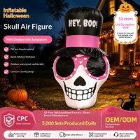 Décoration de fête gonflable géante en acier inoxydable, motif crâne rose avec lunettes de soleil, pour Halloween transfrontalier, pour l'extérieur