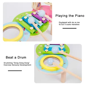 Mainan perkusi musik multifungsi taman kanak-kanak berolahraga mata koordinasi tangan stasiun musik gambang kayu untuk anak laki-laki anak perempuan