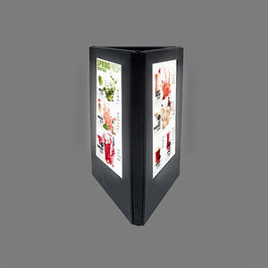 Wholesale PU Leather Table Top Digital <b>Tent</b> <b>for</b> Restaurant 3 Side Menu with <b>Light</b> Menu Display Screen Table Stand - Product Image 1