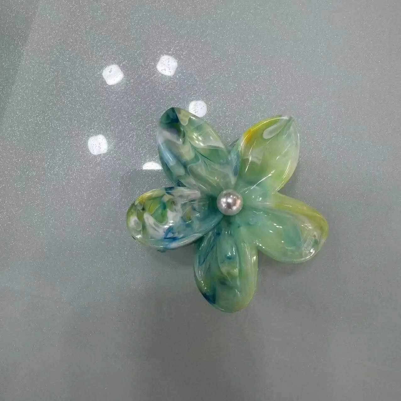 8cm marble texture with pearl bauhinia plastic clip hair accessories