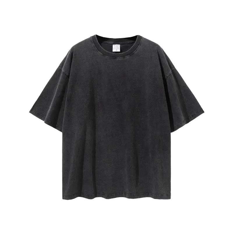 2021 Hot Plain Black Washed Cotton Rock T-shirt Fashion crew neck short sleeve men s heavy cotton over sized t shirt
