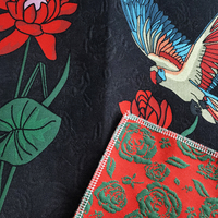 Tissu Jacquard Brocart 3D en Coton de Haute Qualité NAIS, Motif Floral Lotus et Perroquet, Noir et Rouge, pour Robes et Vêtements de Nuit pour Filles