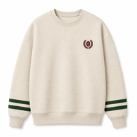 Sweat-shirt à col rond personnalisé en ivoire brodé avec des rayures vertes sur les manches, OEM, pull unisexe