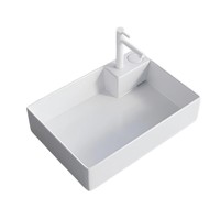 Évier de comptoir rectangulaire moderne en céramique avec drain latéral dissimulé, fixation monotrou pour usage domestique et buanderie