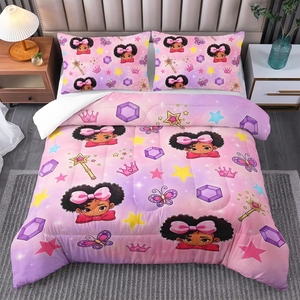 Ensemble de couette pour enfant, motif princesse noire mignonne, pour chambre de fille, avec taies d'oreiller - Product Image 2