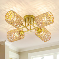 Approvisionnement exclusif transfrontalier : Plafonnier rustique minimaliste de style américain avec abat-jour en tissu tressé en fer pour salon, chambre et bureau