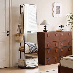 Specchio Girevole a Figura Intera con Appendiabiti, Specchio Autoportante in Legno Massello con Vano Portaoggetti per Camera da Letto e Soggiorno - Product Image 3