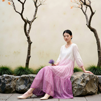 Robes pour femmes de couleur blanche dégradée en violet, robes décontractées d'été grande taille, robes élégantes pour femmes, robes de vacances d'été, vente en gros