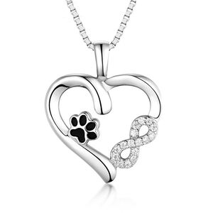 925 Sterling Silver Infinity Cucciolo Zampa Del Cane Del Cuore Del Pendente Della <span class=keywords><strong>Collana</strong></span> Per Le Donne - Product Image 1