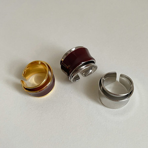 Anillo Abierto de Mujer Estilo Europeo Color Chocolate Retro, Doble Capa de Cobre con Diseño de Gota de Aceite - Product Image 6