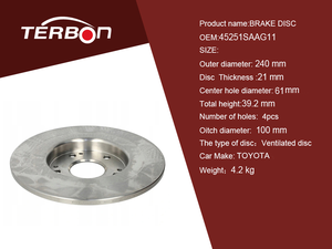 OEM NON. 45251-S50-G00 Terbon vente en gros de pièces de système de freinage de voiture automatique disque de frein 240 mm essieu avant disques de frein ventilés DF4152 - Product Image 3