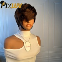 Perruque en cheveux humains en gros, cheveux indiens bruts, coupe pixie courte, fournisseurs de perruques brunes en cheveux humains, perruques sans colle fabriquées à la machine pour femmes noires