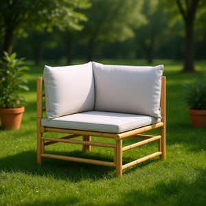 Sofá Modular de Esquina para Jardín, de Bambú, Color Gris Claro, Muebles de Exterior de Diseño Contemporáneo, Un Asiento - Product Image 2