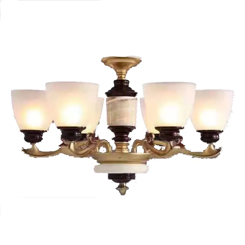 Lustre de cobre com 8 cabeças para decoração, candelabro luzes de cobre com acabamento em bronze antigo para decoração de casa