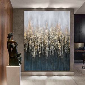 Pintura Acrílica Moderna Hecha a Mano con Textura de Lámina Dorada sobre Lienzo, Cuadros Abstractos de Paisajes Decorativos para Pared, Marco Dorado DL - Product Image 2