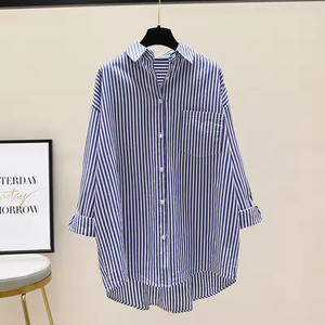 Nouvelle veste chemise décontractée pour femme, style coréen artistique, à rayures verticales, courte devant et longue derrière, mi-longue, collection Printemps-Automne - Product Image 5