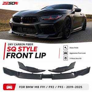 Lame avant 3 pièces en fibre de carbone sèche style SQ avec canards pour <span class=keywords><strong>BMW</strong></span> M8 F91 F92 F93 Coupé Cabriolet Gran Coupé Brillant - Product Image 1
