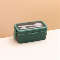 Boîte à bento en plastique à double couche de 950 ml, récipient pour le déjeuner au micro-ondes, forme rectangulaire pour enfants