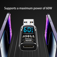 Adaptateur USB 3.2 Gen2 10 Gbps avec affichage numérique, convertisseur USB-A vers Type-C, moniteur de tension et de courant en temps réel
