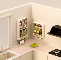 Étagère de rangement murale multifonctionnelle 5 niveaux pour cuisine domestique, support à épices et cuillères, avec crochets – Prix de gros