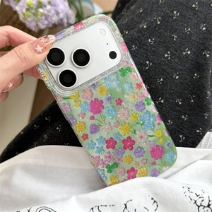 Funda de Teléfono con Diseño de Flores en Degradado Arcoíris para iPhone 17 16 15 14 Pro Max, Brillante, con Purpurina Dorada, Láser, Colorida, Trasera Decorativa para Chicas - Product Image 6