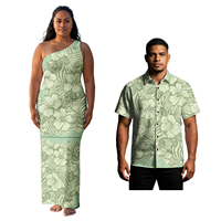 Ensemble assorti pour couple : Puletasi Samoan Polynésien pour femme et chemises décontractées pour homme, imprimé tropical hawaïen, tenues personnalisées pour couple