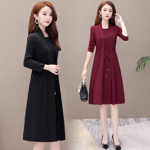 Women's Plus Size Mock Neck Long Sleeve Mid Length Dress With Wrap Tie Design For Daily Leisure Wear - Product Image 1