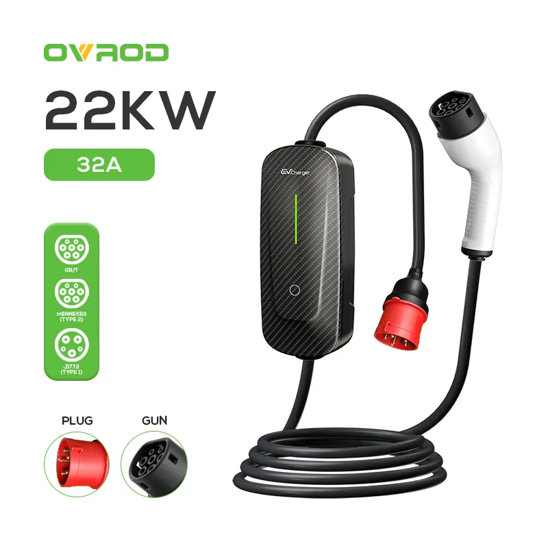 ओवरोड 32ए 22kw टाइप 2 ईवी चार्जर इलेक्ट्रिक वाहन फास्ट चार्जिंग स्टेशन ईवीएसई पोर्टेबल ईवी चार्जर