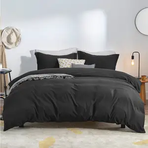 Edredón negro con cierre de cremallera para el hogar, conjunto de ropa de cama, 2 piezas