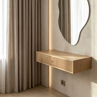 Meuble-lavabo mural en bois cannelé, meuble de toilette suspendu à un seul tiroir pour salon, chambre et salle de bain