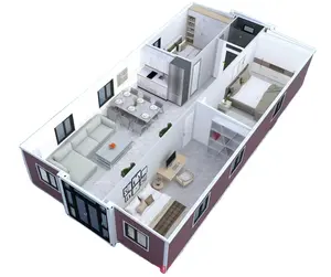 Rumah kontainer modular prefabrikasi dengan bingkai struktur baja ringan, rumah seluler dapat dilipat dan dapat diperluas