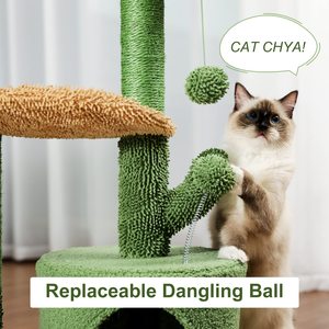 Perchas de felpa y bolas esponjosas para mascotas trepadoras, árboles modernos para gatos y rascador, árbol de madera para gatos Ca de 32 pulgadas, árbol de madera para gatos de Cactus - Product Image 3