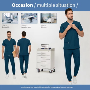 Uniformes Médicos Unisex al por Mayor, Conjunto <span class=keywords><strong>de</strong></span> Uniformes <span class=keywords><strong>de</strong></span> Enfermería <span class=keywords><strong>de</strong></span> Tela Suave, Poliéster y Elastano 150D, Elásticos en Cuatro Direcciones, Uniformes <span class=keywords><strong>de</strong></span> Doctor para Hospital - Product Image 4