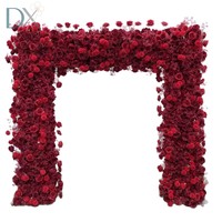 Gapura Bunga Sutra Kotak Mawar Merah Burgundy Realistis untuk Pernikahan Natal Tahun Baru Latar Belakang 8FT X 8FT Dekorasi Panggung Photo Booth