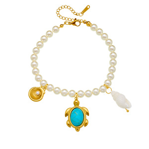 Pearl Necklace With Gold Plated Marine Life Charms Turtle Dolphin Shell Pendant Everyday Wear Jewelry - Product Image 5